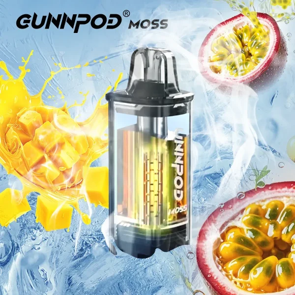Ice Passionfruit Mango Lime Gunnpod Moss 8000 Puffs – Exotic Flavour from Australian Vapes