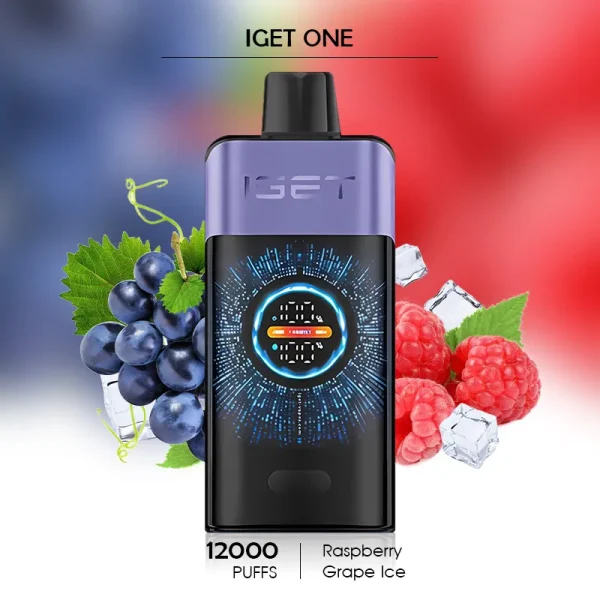 Disposable Vapes Online – Raspberry Grape Ice IGET ONE 12000 Puffs