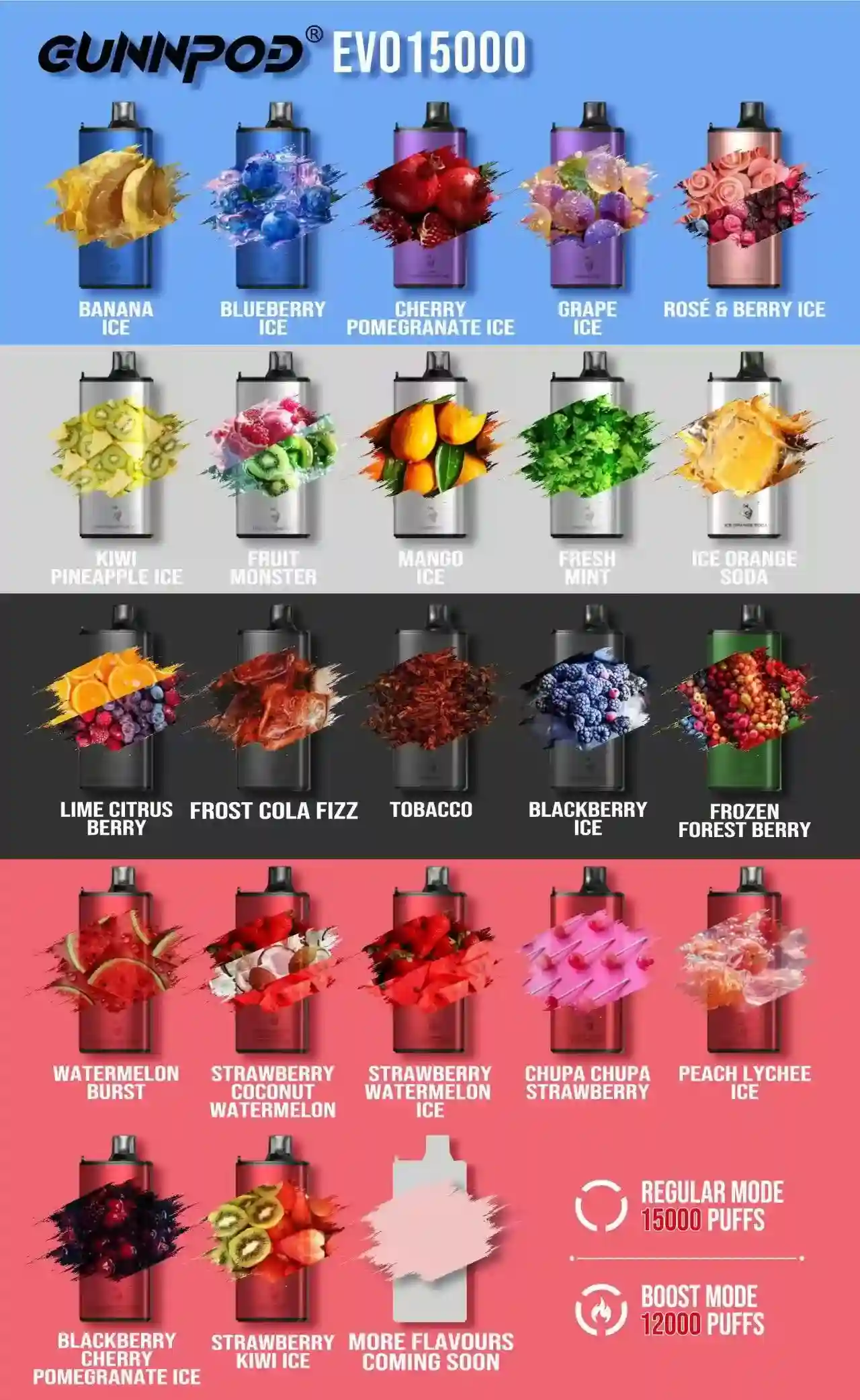 GUNNPOD EVO CHERRY POMEGRANATE ICE 15000 Puffs