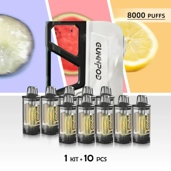Gunnpod Moss 8000 Puffs Package – 10 Pods + 1 Kit Refillable Vapes Australia Deal